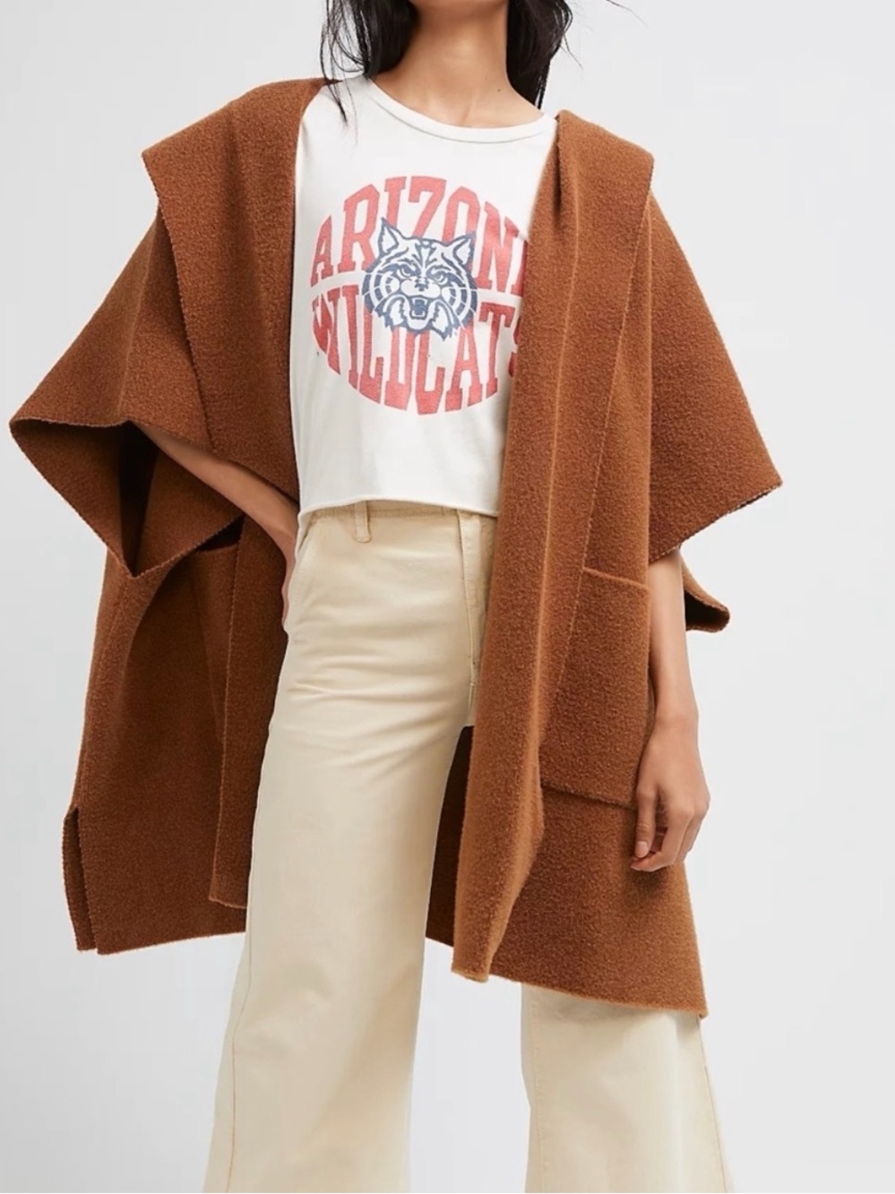 Free People Brown All I Need Cozy Hooded Duster One Size